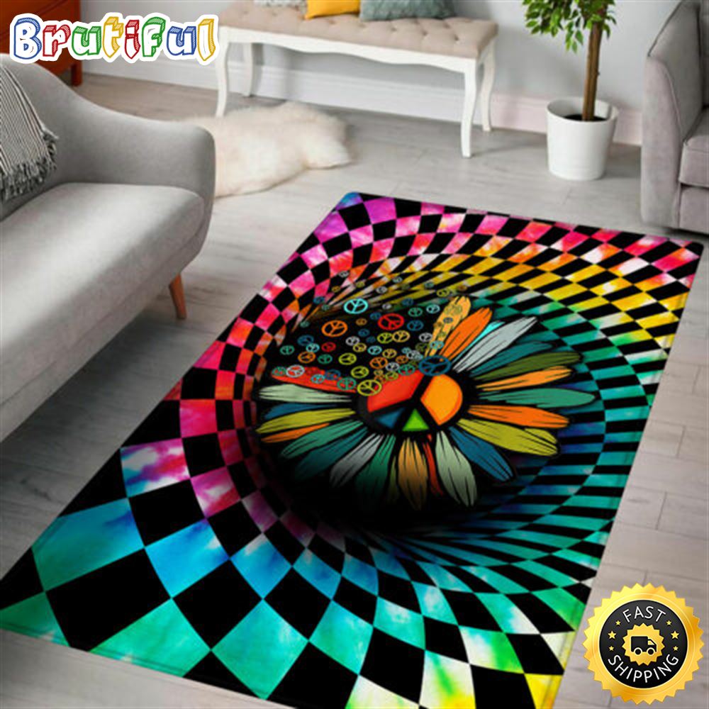 Hippie Peace Illusion Hippie Colorful Rug zbdcgk