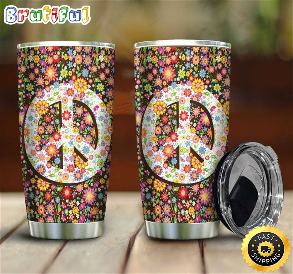 Peace Flower Pattern Hippie Stainless Steel Tumbler For Men And Women e0abvq