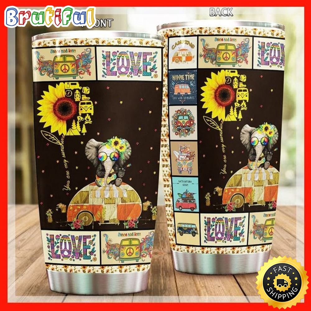 Peace Love Sunflower Elephant Hippie Van Stainless Steel Tumbler For Men And Women uubvuq