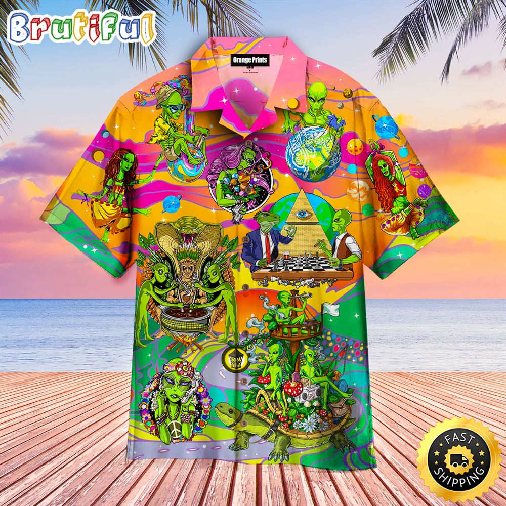 Alien Hippie Summer Funny Life in The Universe Aloha Hawaiian Shirts v2cmxv