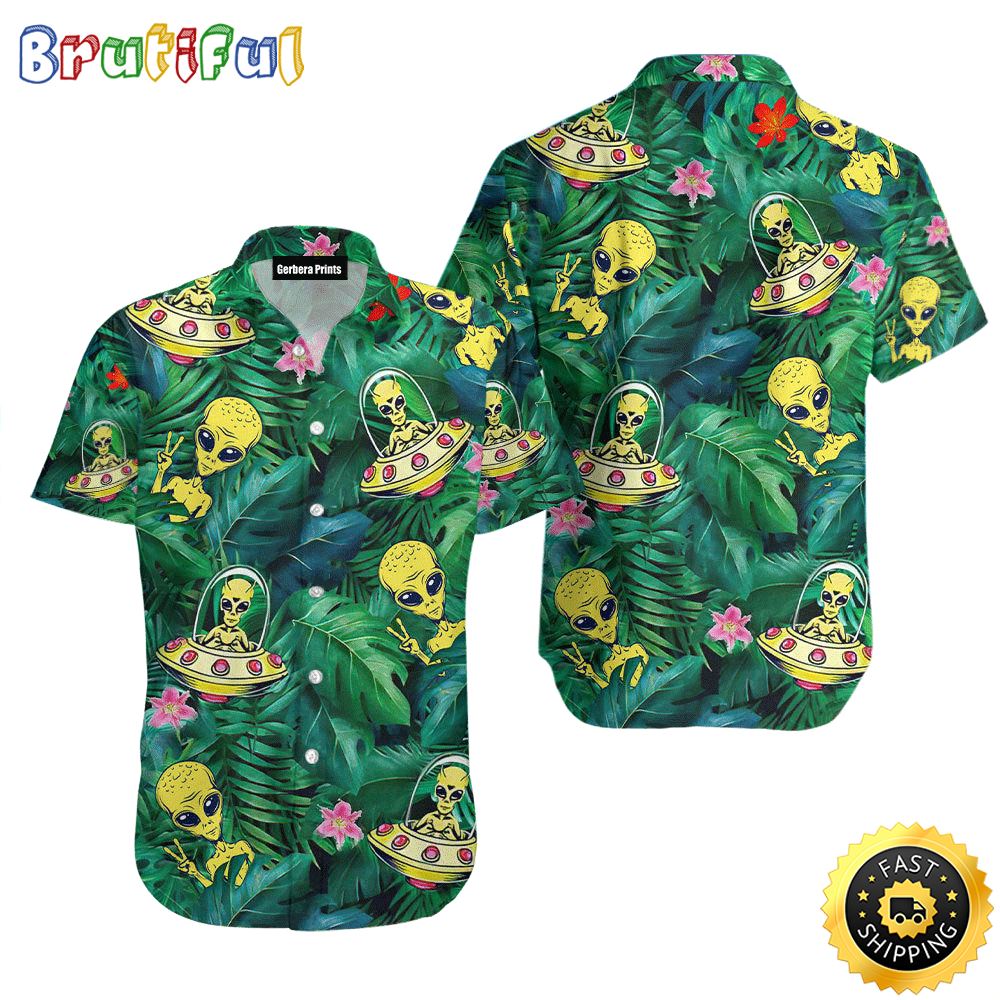 Alien Ufo Hippie Summer Funny Peace Life Green Aloha Hawaiian Shirts zl8oxm
