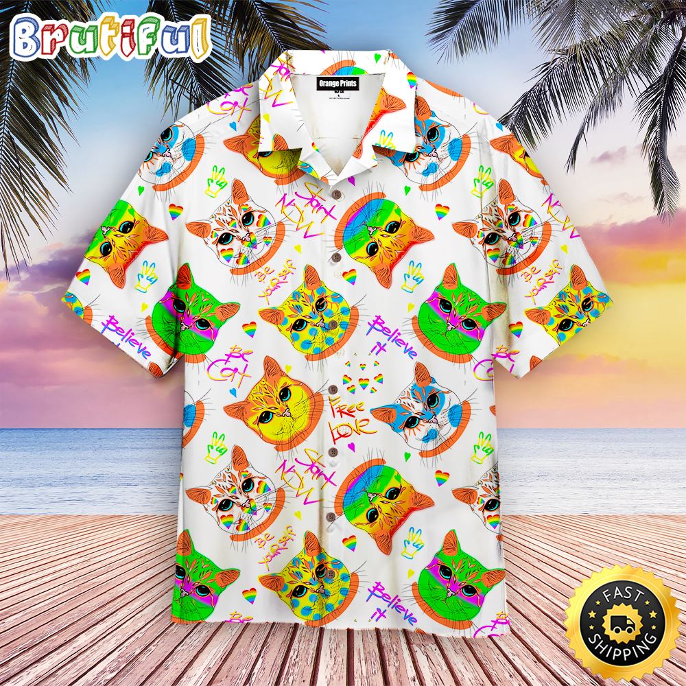 Amazing Hippie Summer Funny Cat LGBTQ Be Yourself Aloha Hawaiian Shirts h9coda