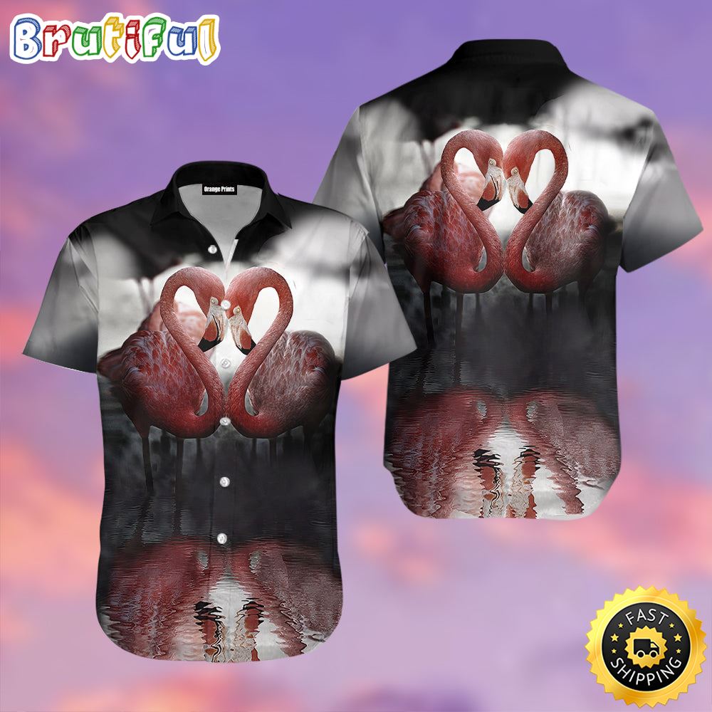 Black Flamingo Heart Aloha Hawaiian Shirts mgnxwm