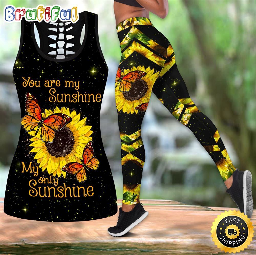 Butterfly Lovers You Are My Sunshine Hollow Tanktop Legging Set Outfit Women s Workout Clothing Activewear 1 sbaycx