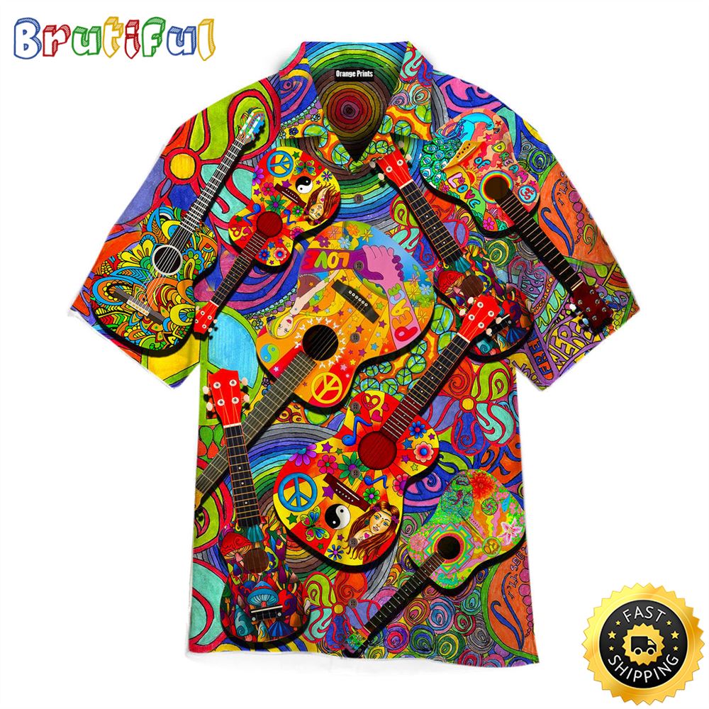 Colorful Guitar Hippie Summer Funny Love Music Aloha Hawaiian Shirts iighi8