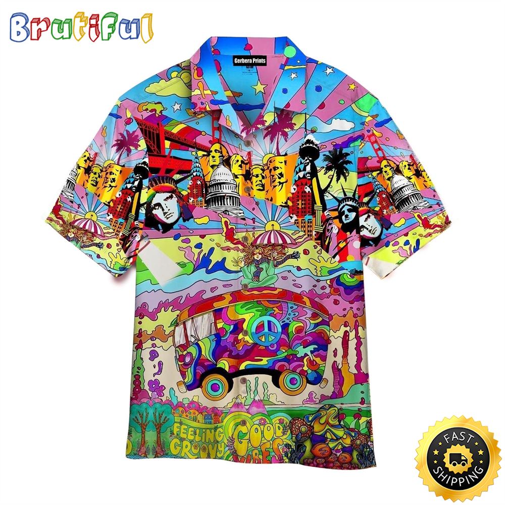 Colorful Hippie Summer Funny Feeling Groovy Aloha Hawaiian Shirts kik3en