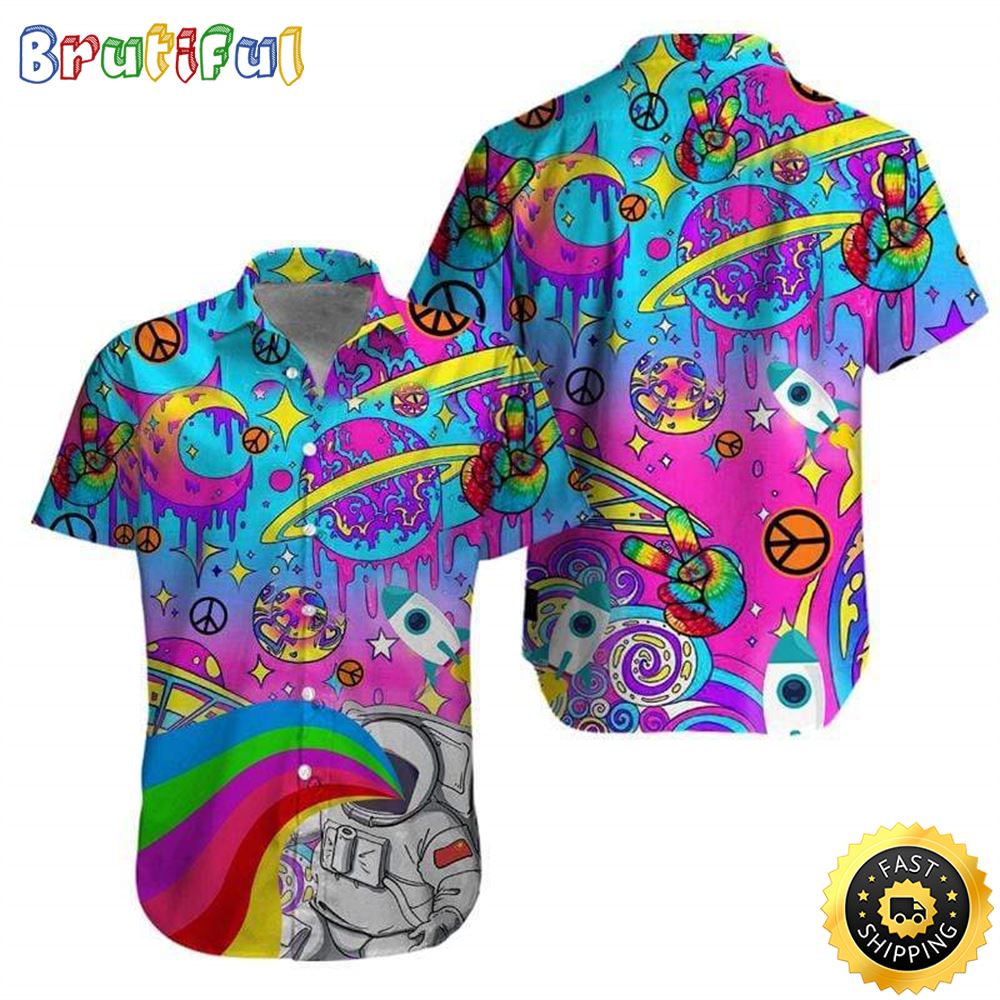 Colorful Hippie Summer Funny Space Pink Aloha Hawaiian Shirt qncl3g