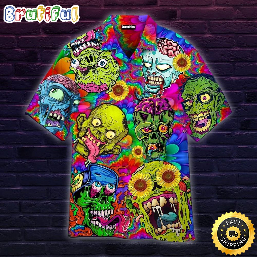 Colorful Zombie Skull Hippie Summer Funny Aloha Hawaiian Shirts ajrain