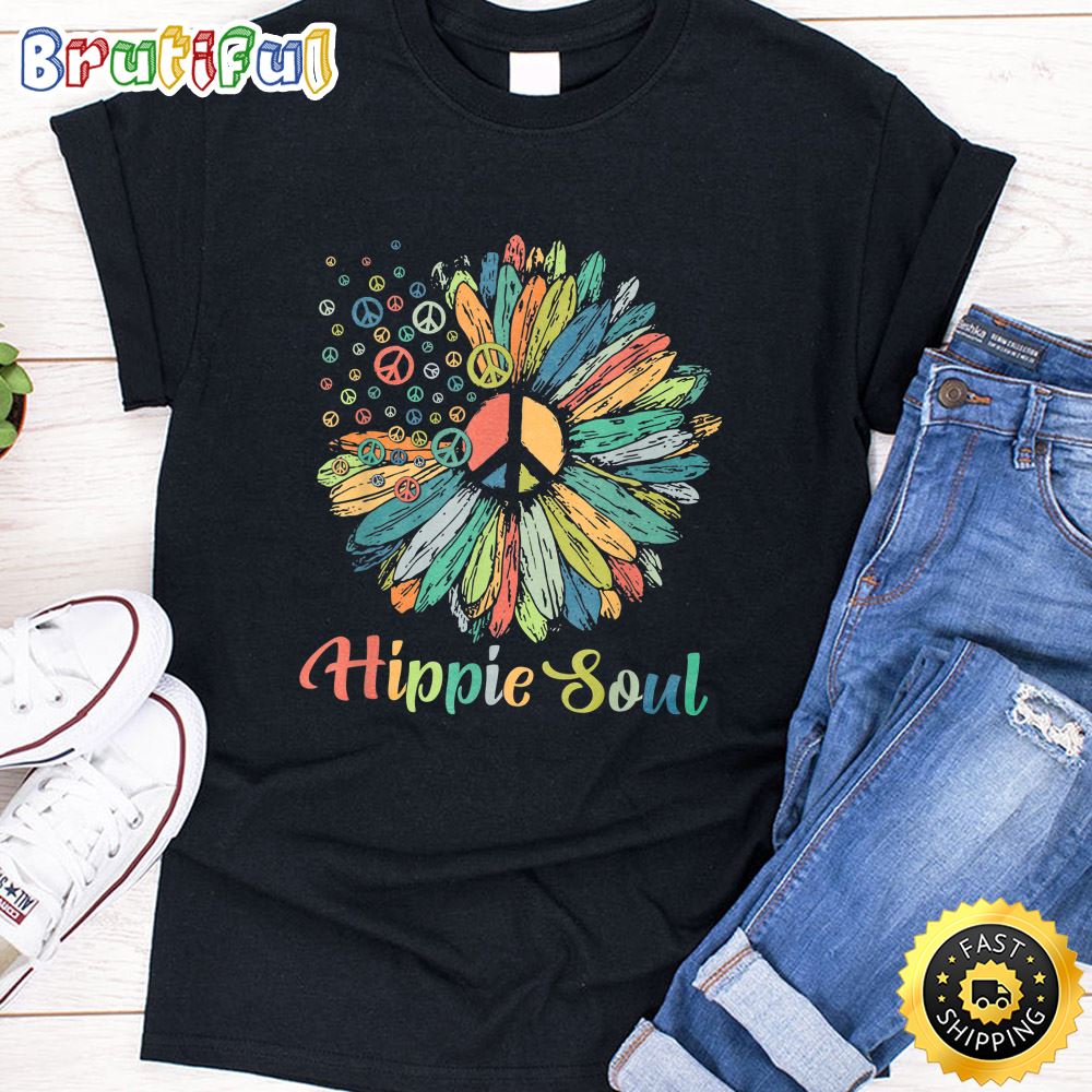 Daisy Peace Sign Hippie Soul Symbols For Flower Lovers T Shirt ndoykt