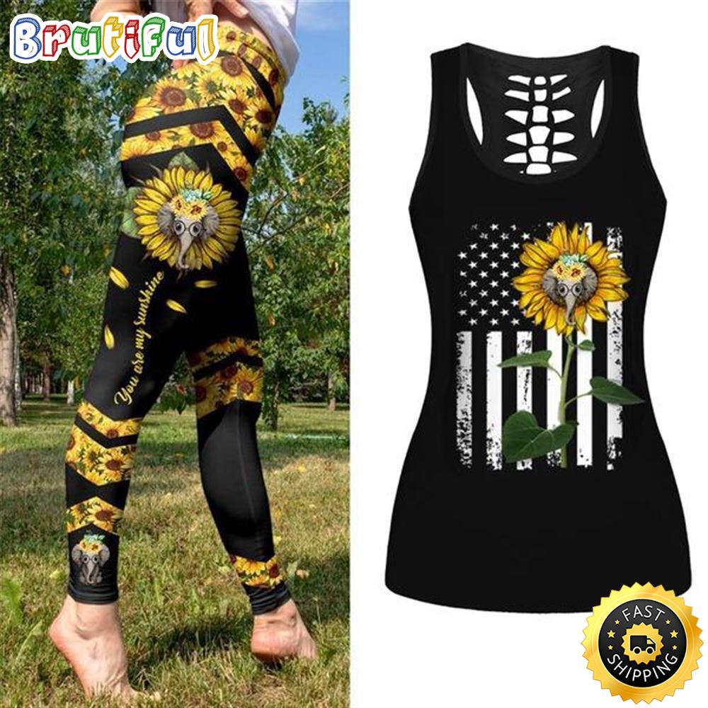 Elephant Sunflower Flag Hollow Tanktop Legging Set Outfit Women s Workout Clothing Activewear 1 q3fups