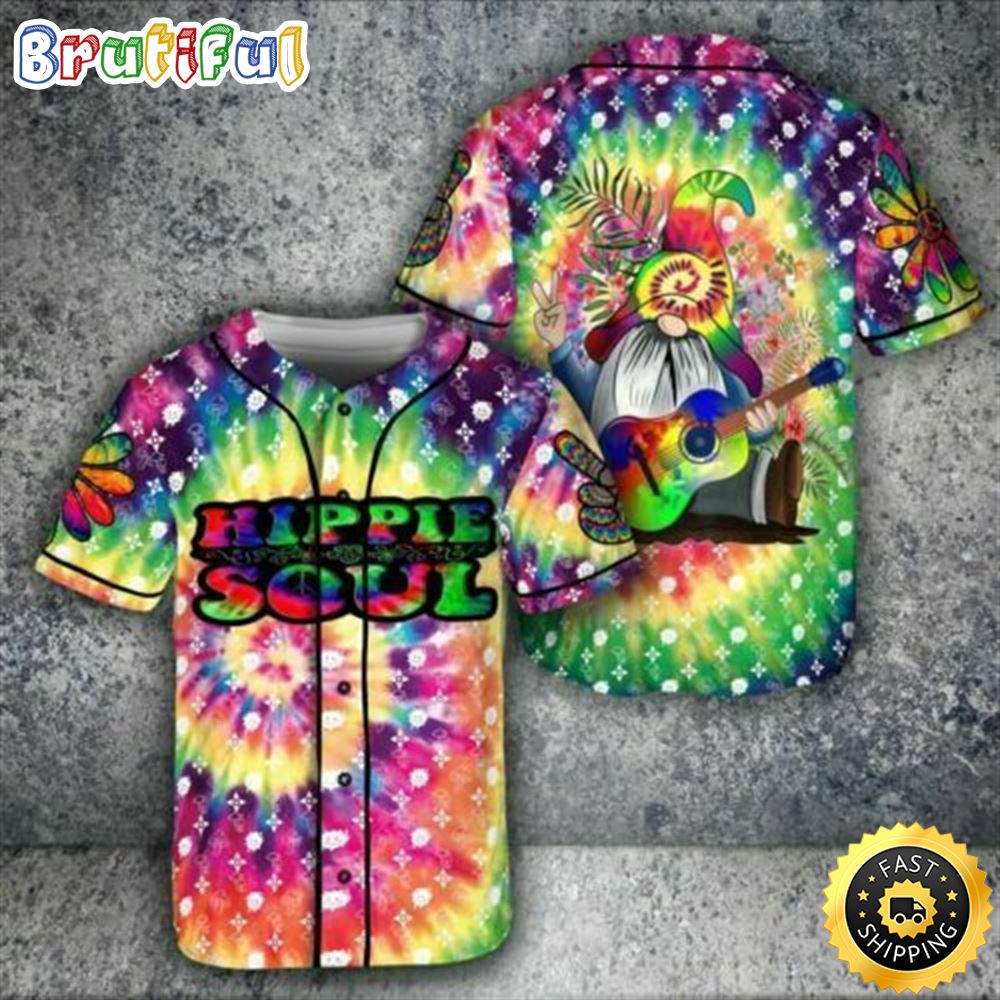 Gnome Hippie Soul Hippie Vibes Tie Dye Pattern 3D Baseball Jersy Shirt eddxms