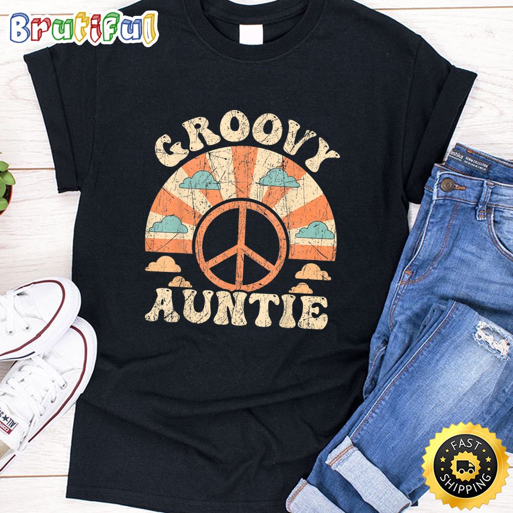 Groovy Auntie 70s Aesthetic 1970 s Retro Hippie Aunt T Shirt avw0lo