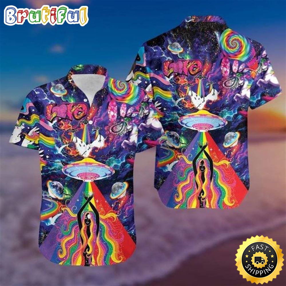 High quality Awesome Hippie Summer Funny UFO Aloha Aloha Hawaiian Shirts le8ld6