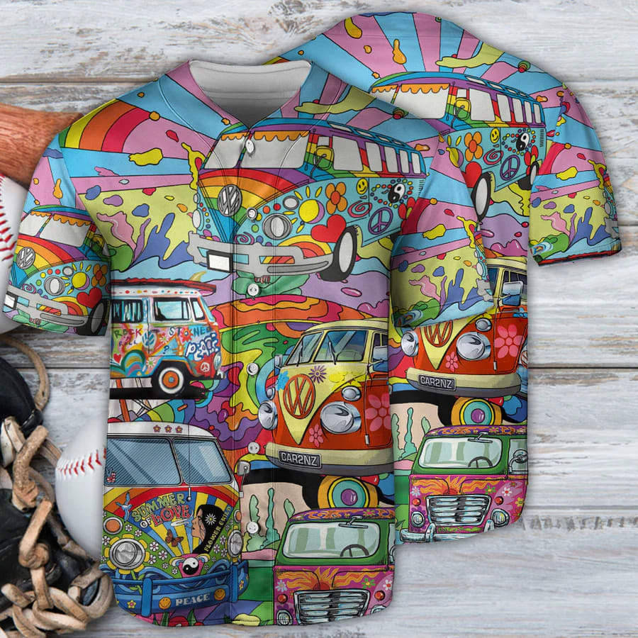 Hippie Bus Art Freeway Life Baseball Jersey Shirt wzvaqk
