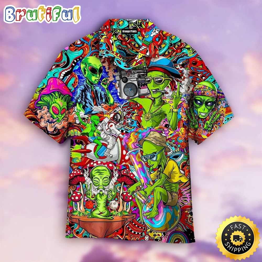 Hippie Summer Funny Alien Peace Life Aloha Hawaiian Shirts wunvks