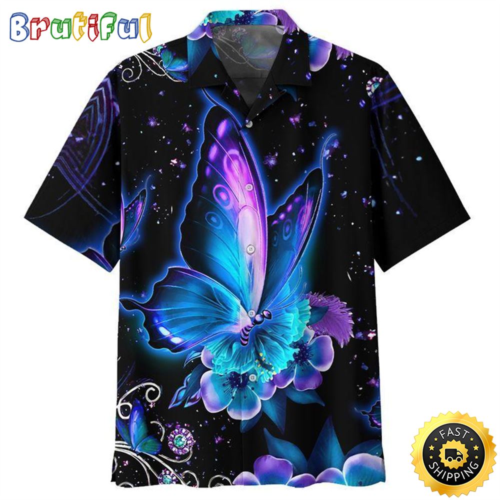 Hippie Summer Funny Butterfly Aloha Hawaiian Shirt iv1zke