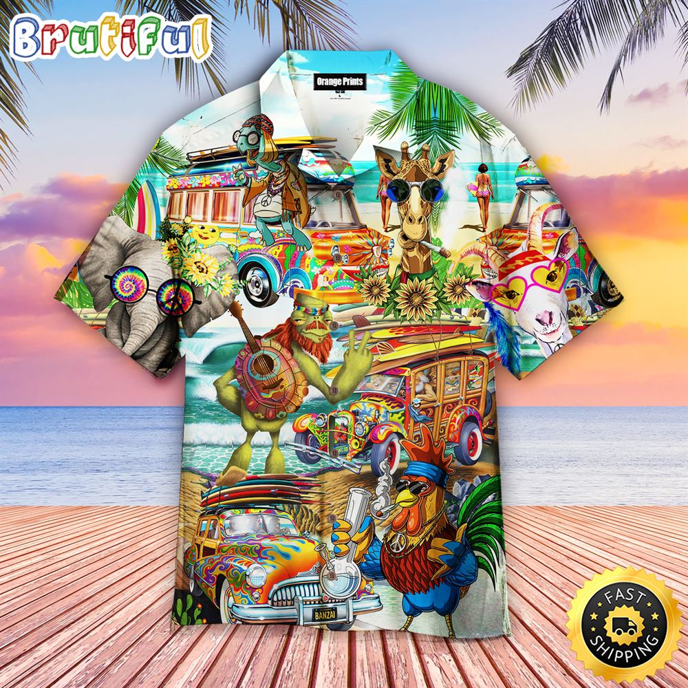 Hippie Summer Funny Colorful Aloha Hawaiian Shirts For Men For Women z15gju