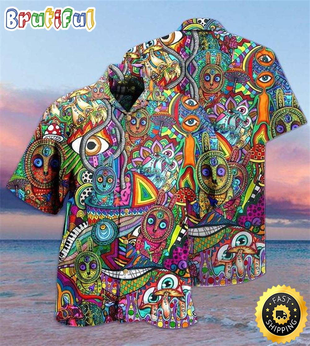 Hippie Summer Funny Colorful Aloha Hawaiian Shirts For Men lq7632