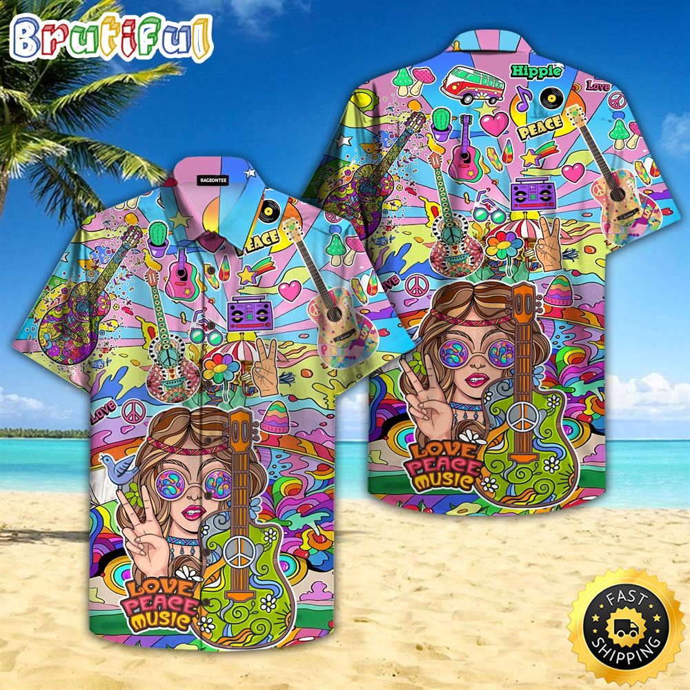 Hippie Summer Funny Guitar Aloha Hawaiian Shirt rayvlt