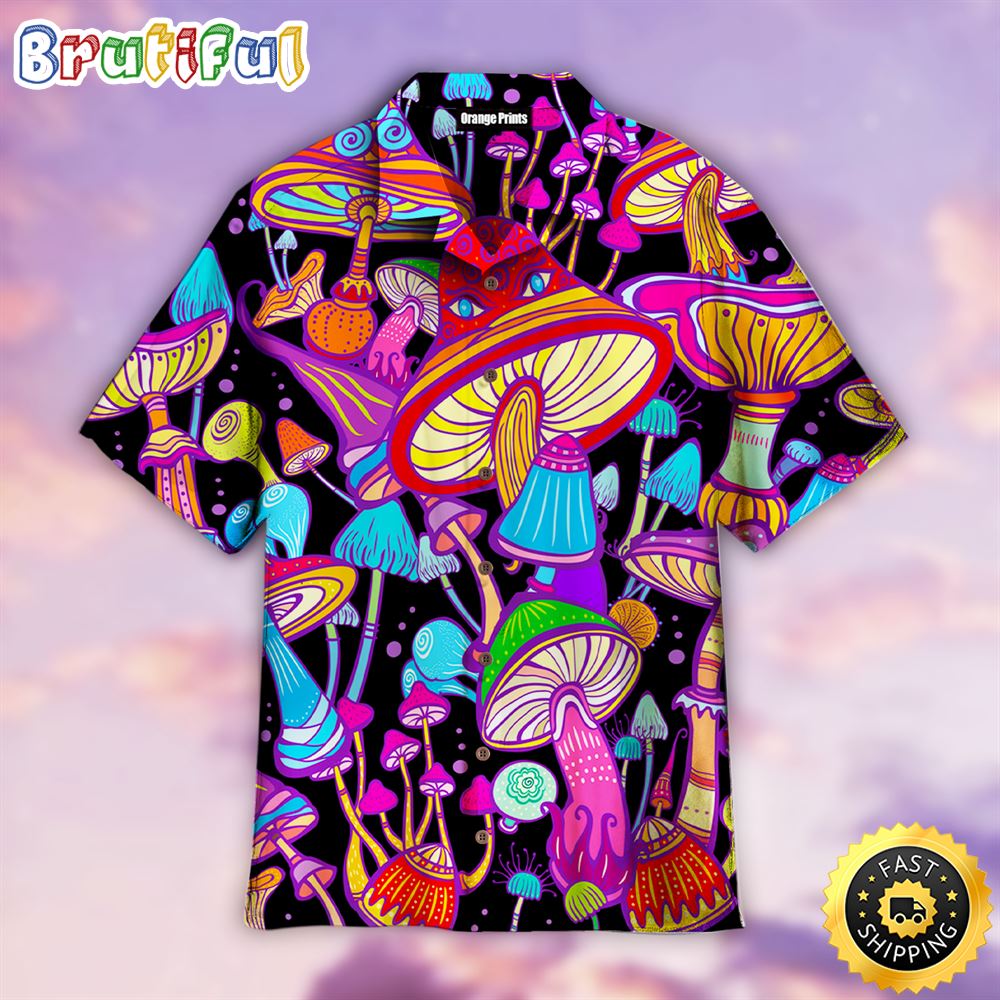 Hippie Summer Funny Mushroom Aloha Hawaiian Shirts For Men bqoo3d