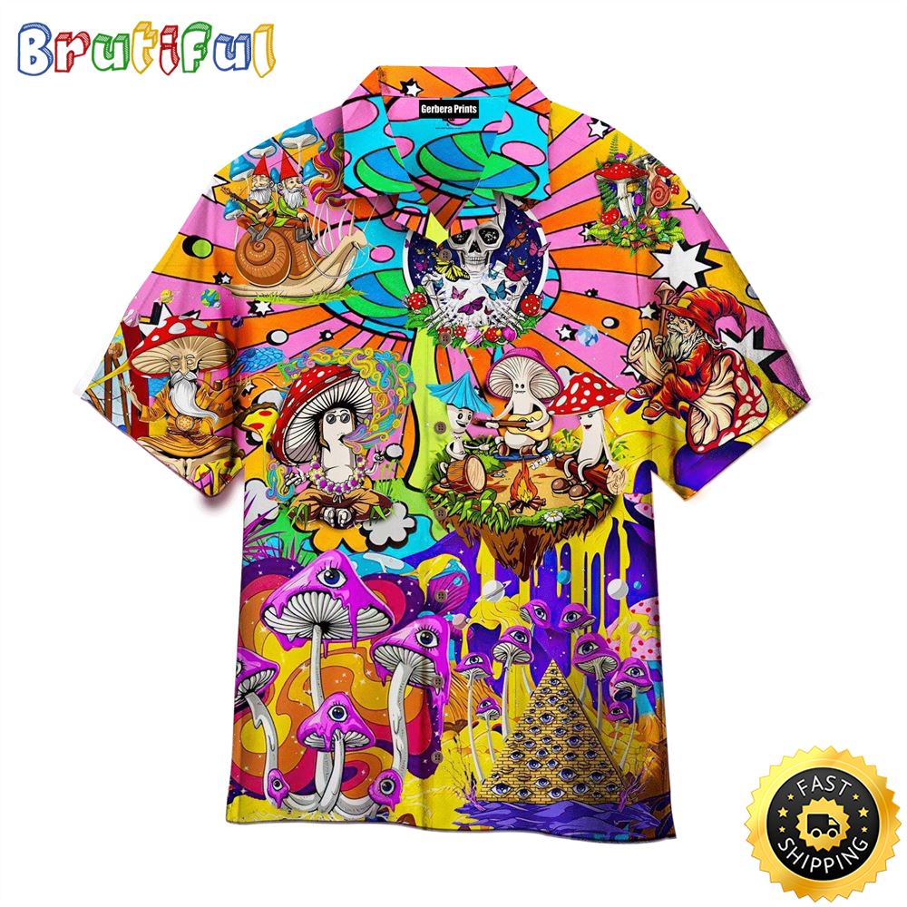 Hippie Summer Funny Mushroom Skull Peace Life Aloha Hawaiian Shirts twcakj