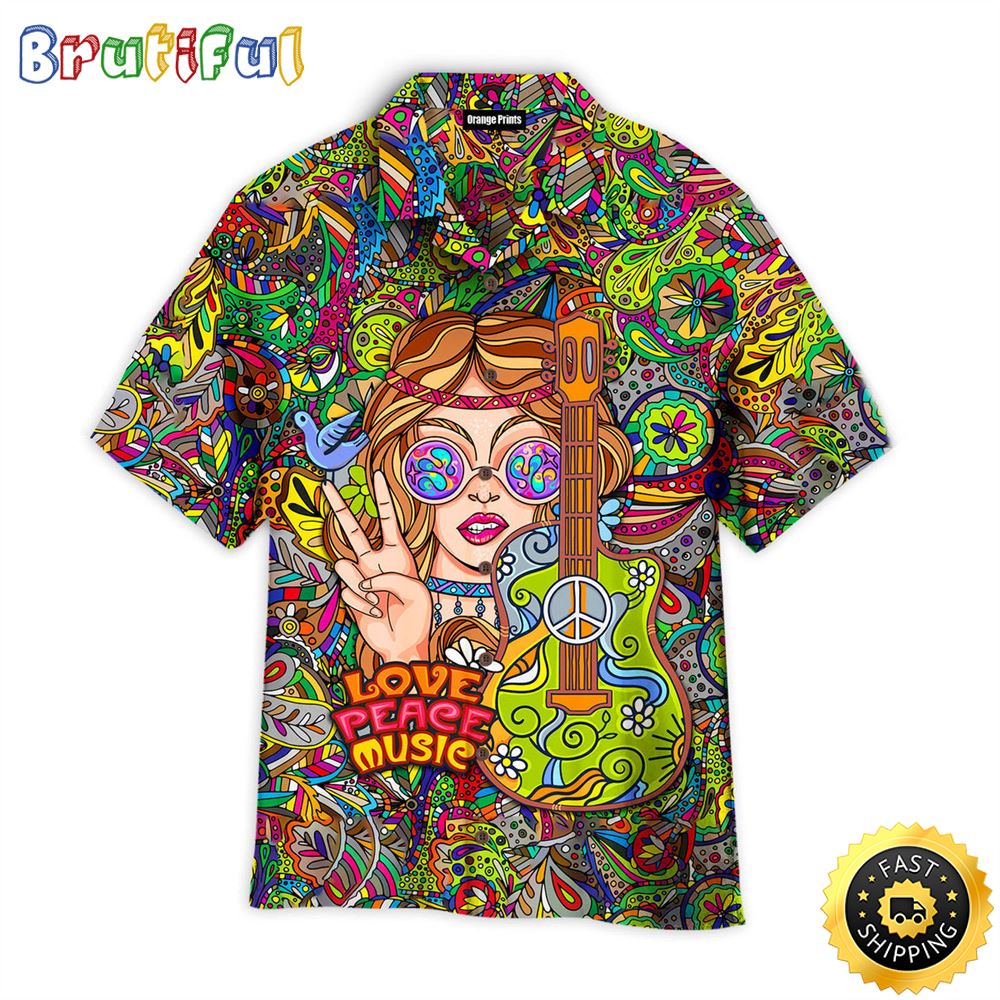 Hippie Summer Funny Music Love Peace Music Aloha Hawaiian Shirts kdfobf