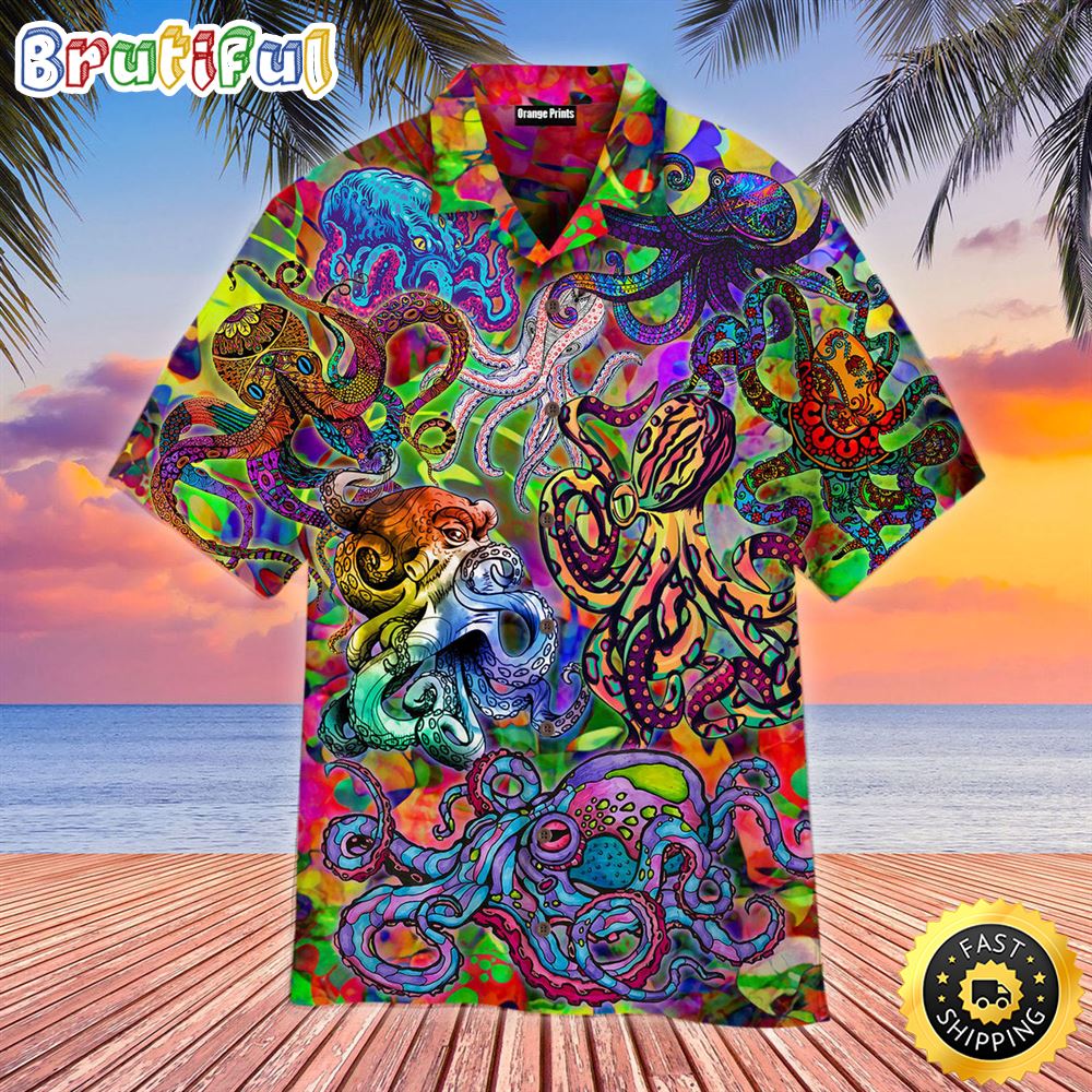 Hippie Summer Funny Octopus Aloha Hawaiian Shirts p8ty8m