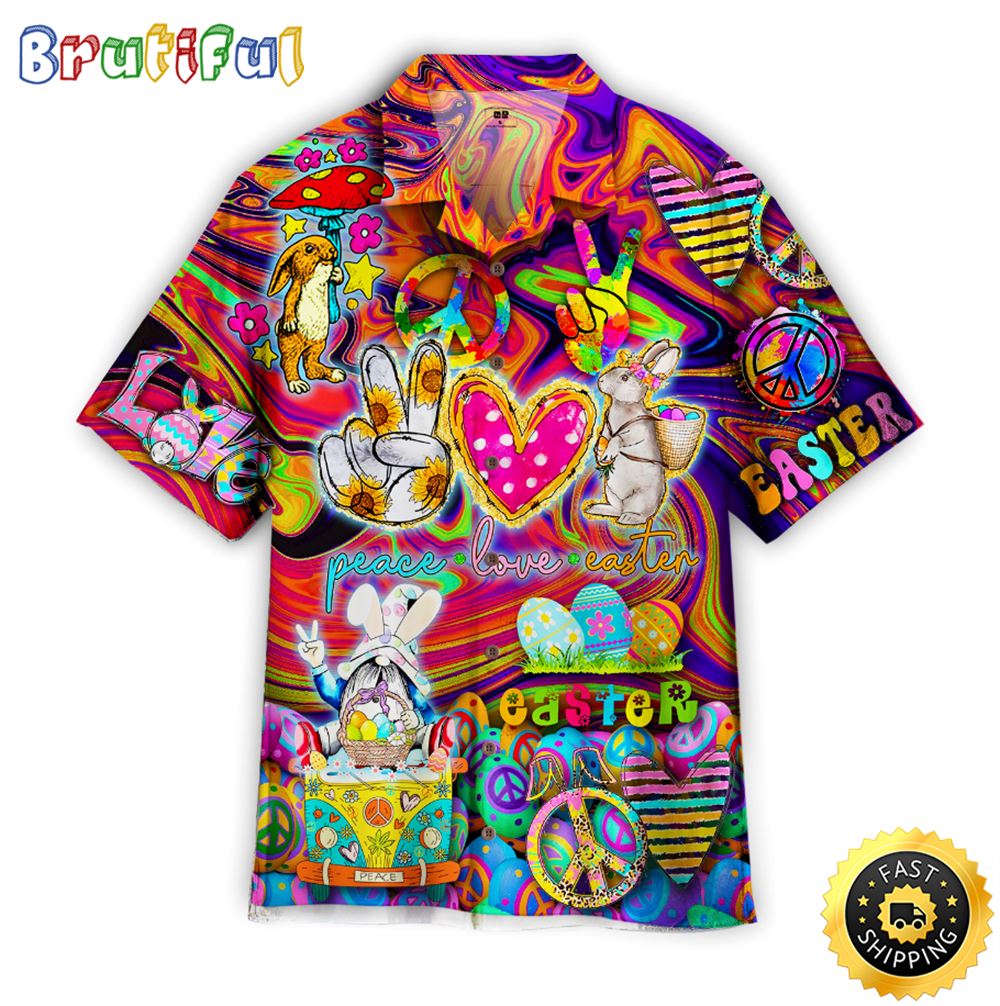 Hippie Summer Funny Peace Bunny Love Easter Day Aloha Hawaiian Shirts gm79jq