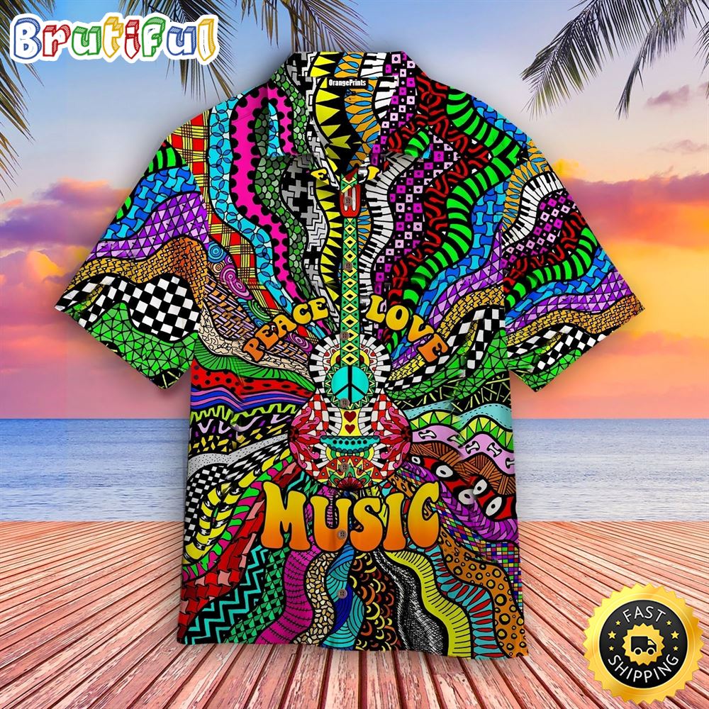 Hippie Summer Funny Peace Love Music Aloha Hawaiian Shirt ozfwww