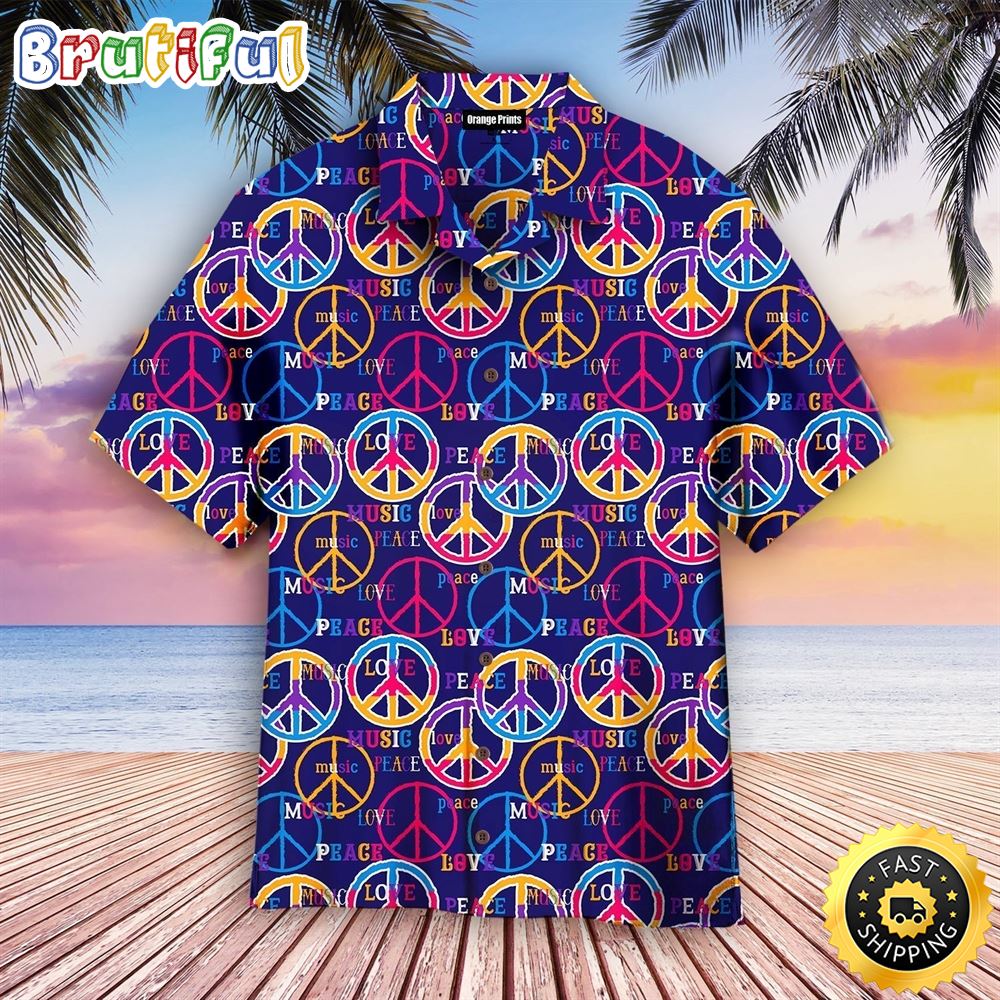 Hippie Summer Funny Peace Love Music Aloha Hawaiian Shirts dql8al