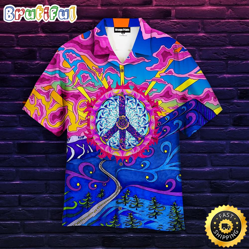 Hippie Summer Funny Peace Sign Aloha Hawaiian Shirt For Men For Women ptue6h