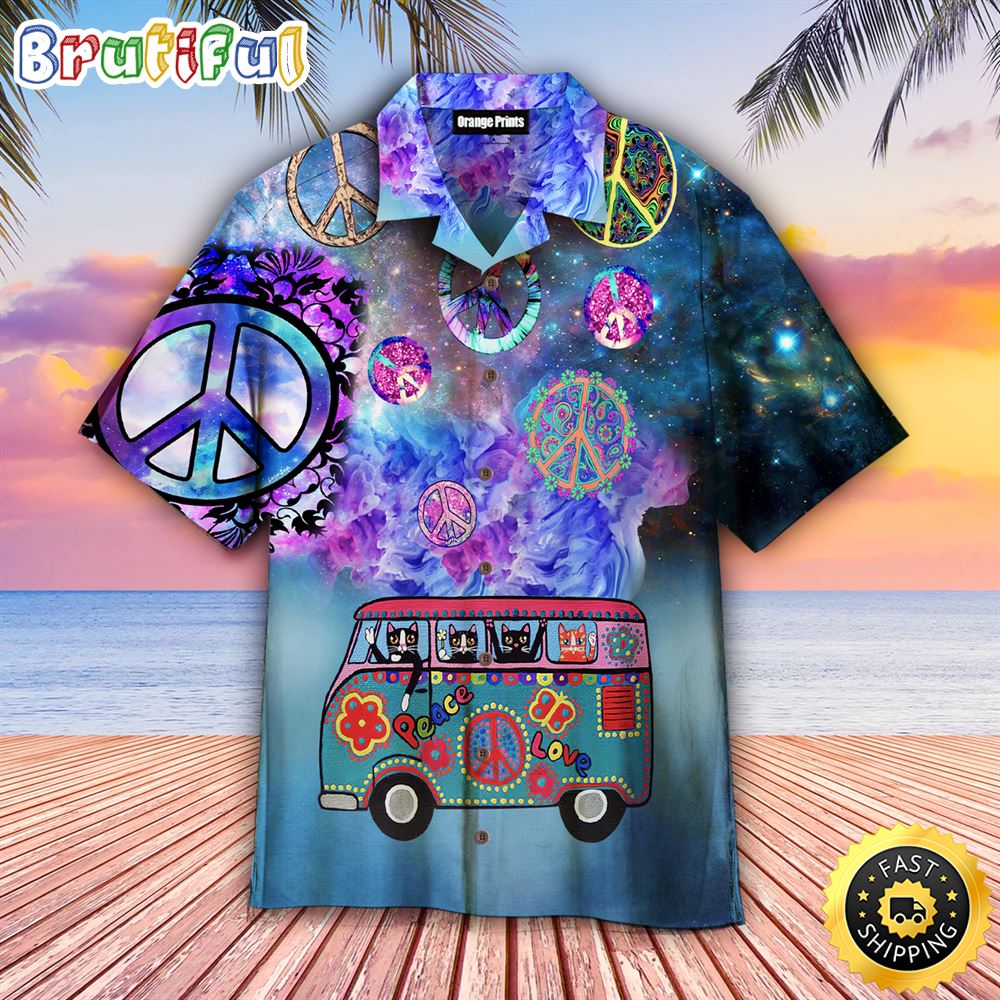 Hippie Summer Funny Peace Sign Aloha Hawaiian Shirts iie6m6