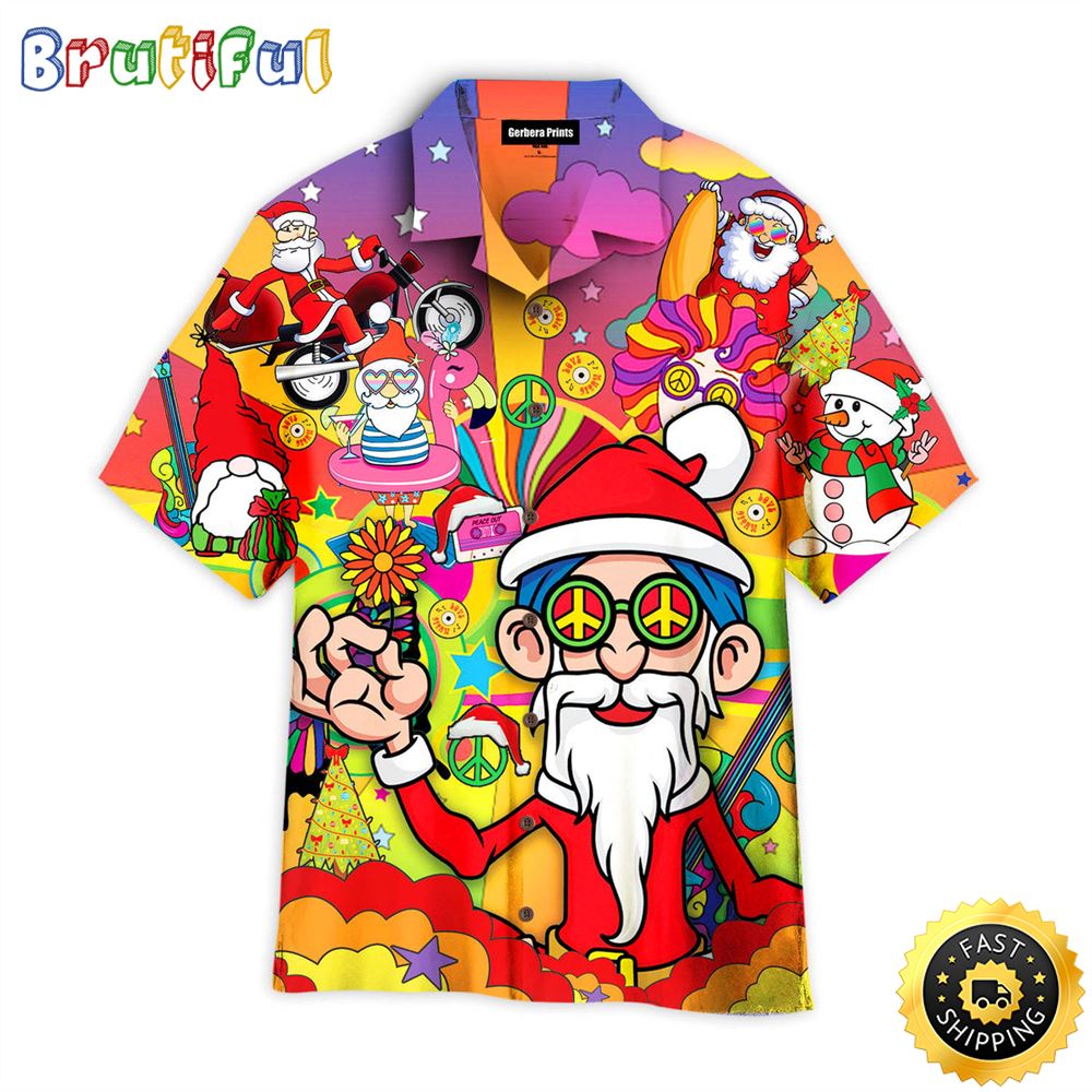 Hippie Summer Funny Santa Claus Aloha Hawaiian Shirts For Men For Women oyvdph