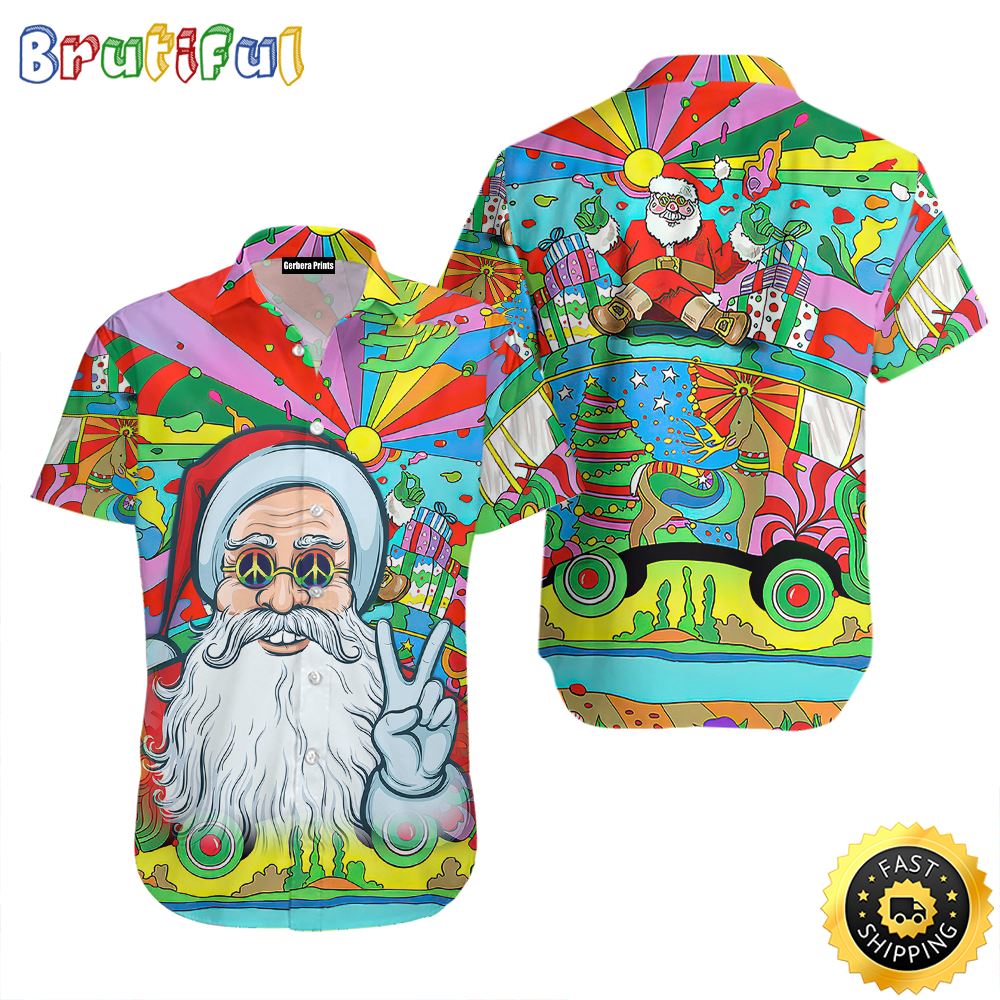 Hippie Summer Funny Santa Claus Aloha Hawaiian Shirts bylnmk