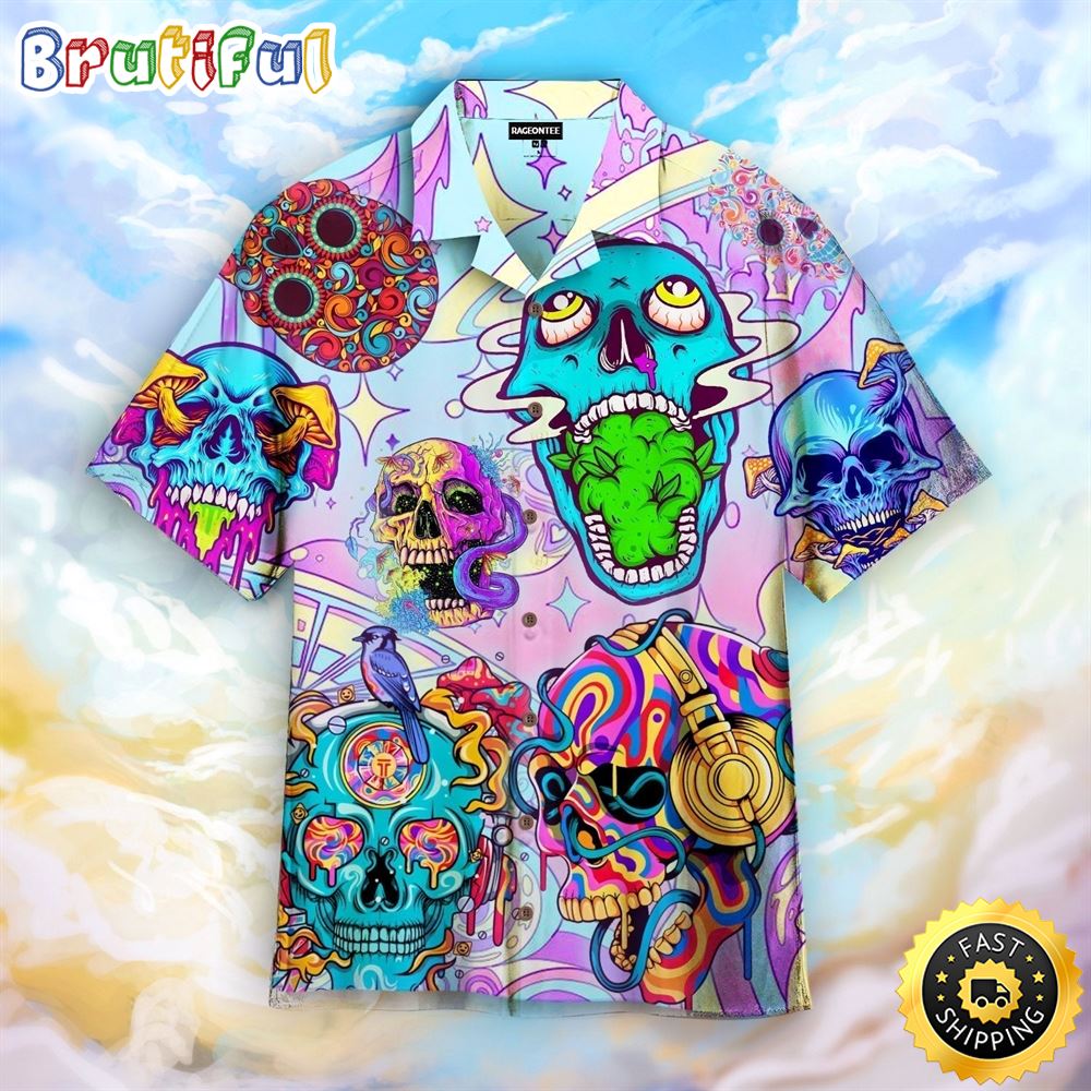 Hippie Summer Funny Skull Peace Life Color Limited Aloha Hawaiian Shirts bozhpx