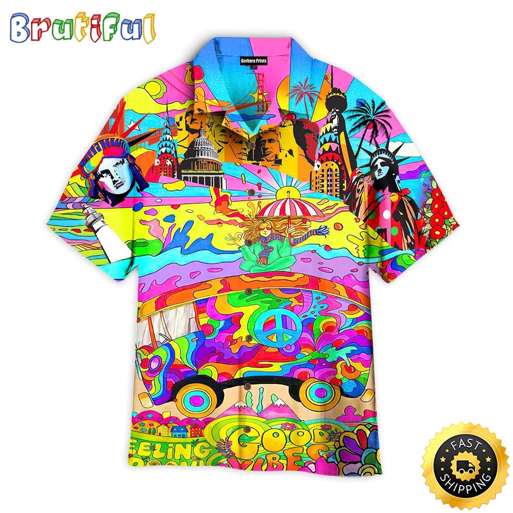 Hippie Summer Funnys American Aloha Hawaiian Shirts iddbxq