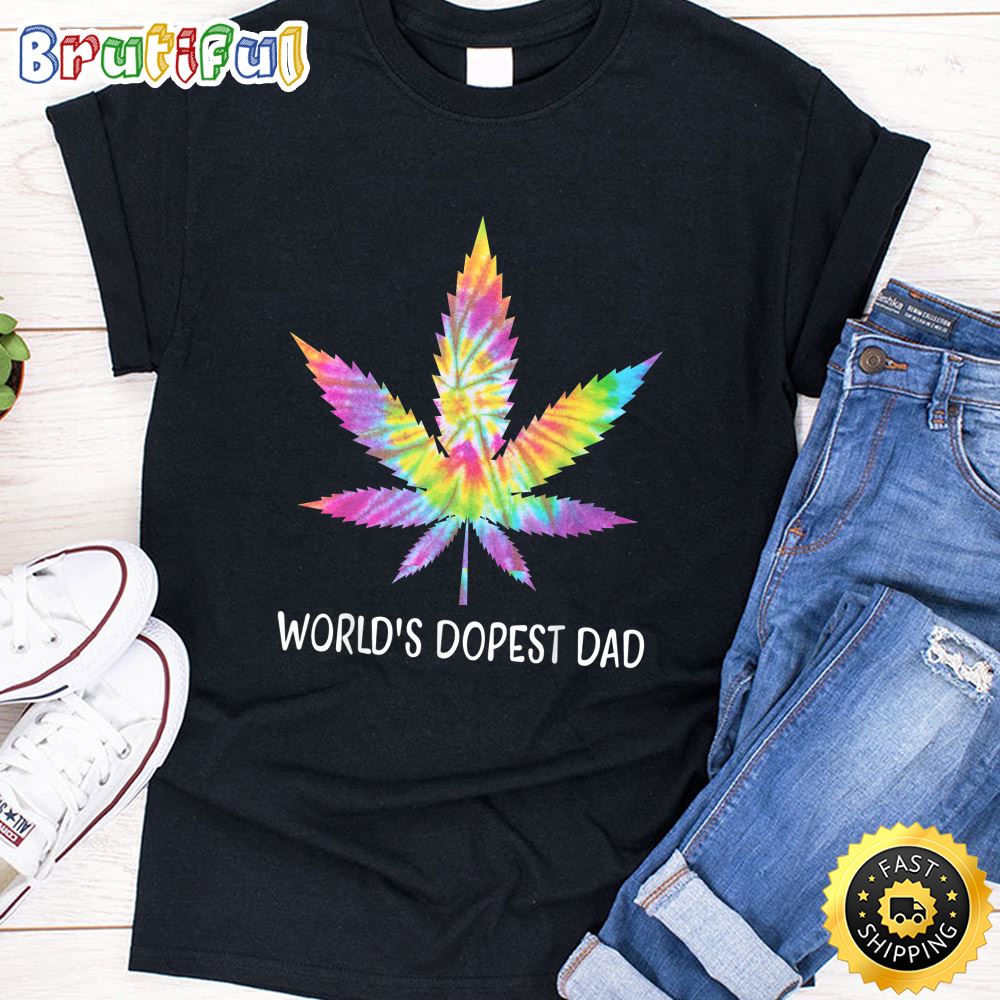 Hippie Tie Dye 420 Worlds Dopest Dad Funny Marijuana Leaf T Shirt qcjhei