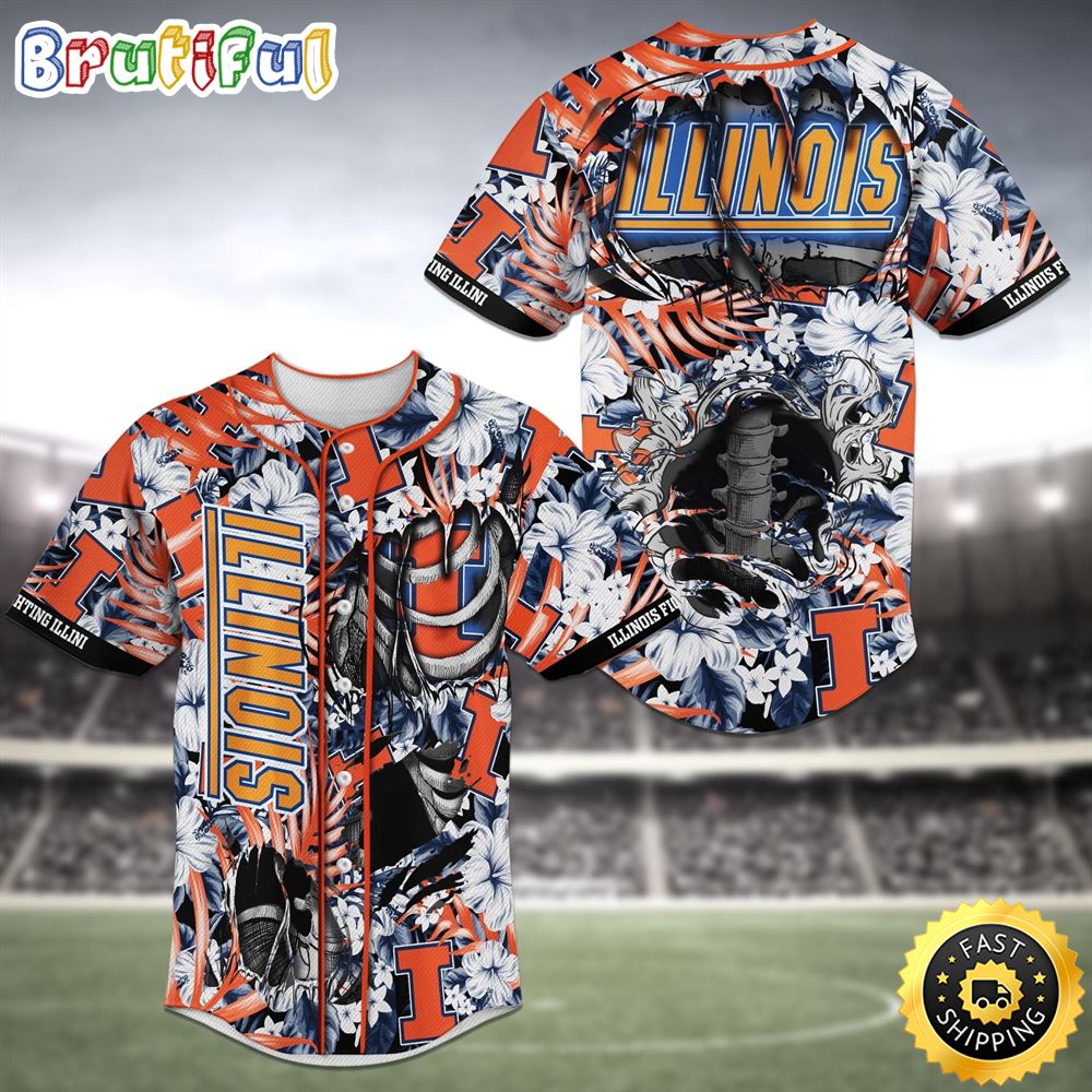 Illinois Fighting Illini Skeleton MLB Baseball Jersey Shirt hdc3k9
