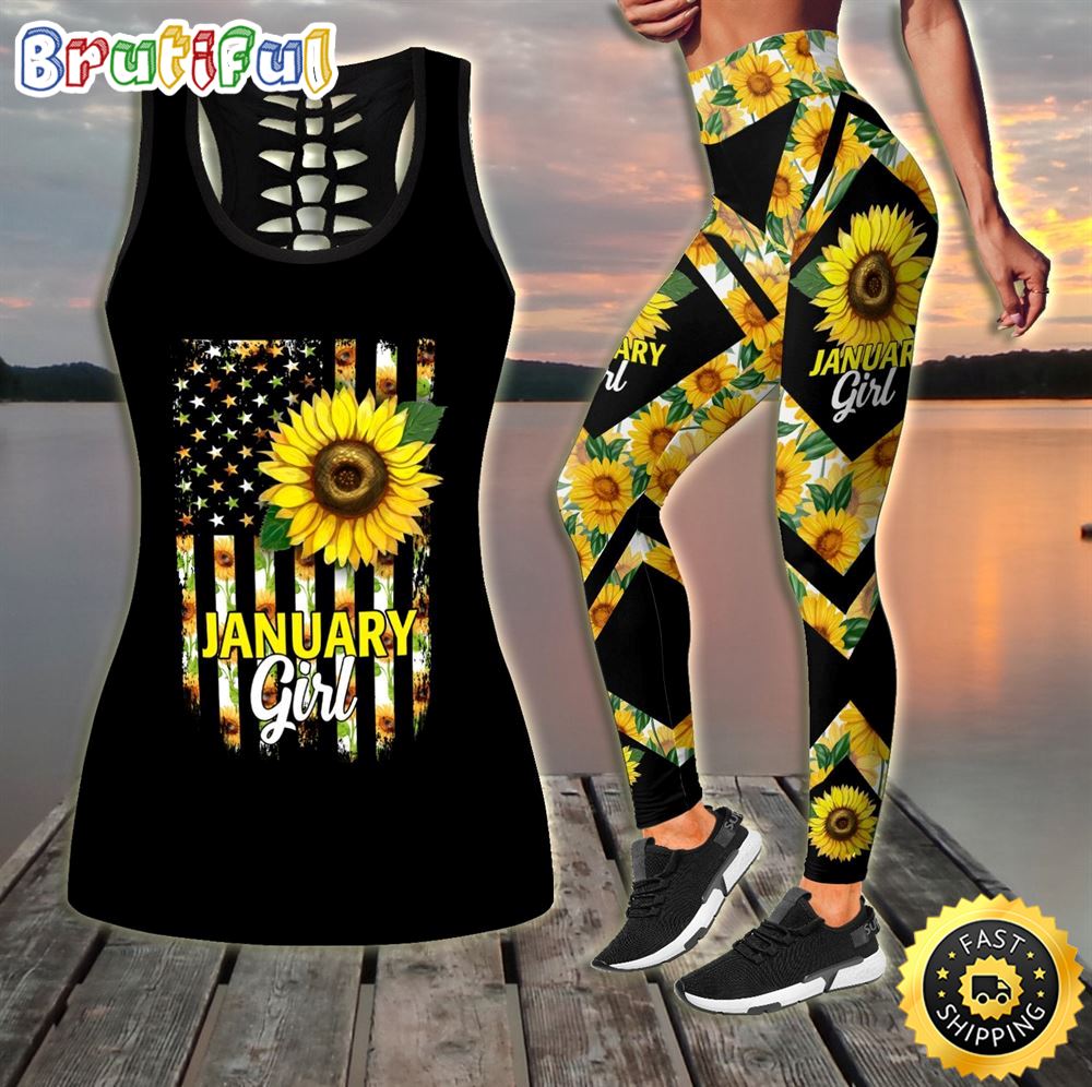 January Girl Sunflower Hollow Tanktop Legging Set Outfit Women s Workout Clothing Activewear 1 v9j2s4