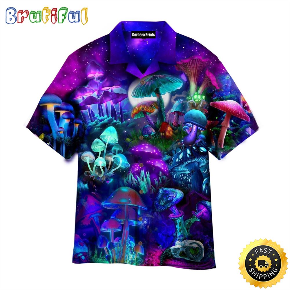 Magic Mushrooms Forest Hippie Summer Funny Aloha Hawaiian Shirts For Men sfwqjr
