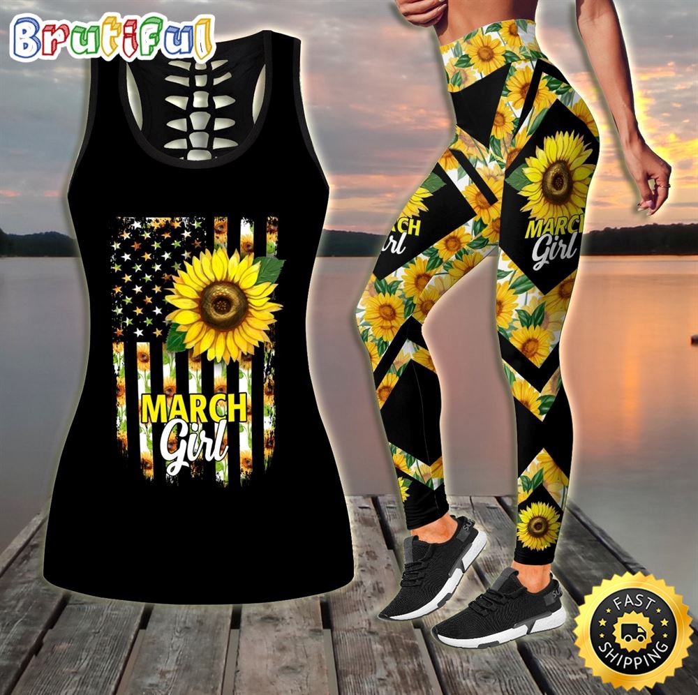March Girl Sunflower Hollow Tanktop Legging Set Outfit Women s Workout Clothing Activewear 1 mkew6a