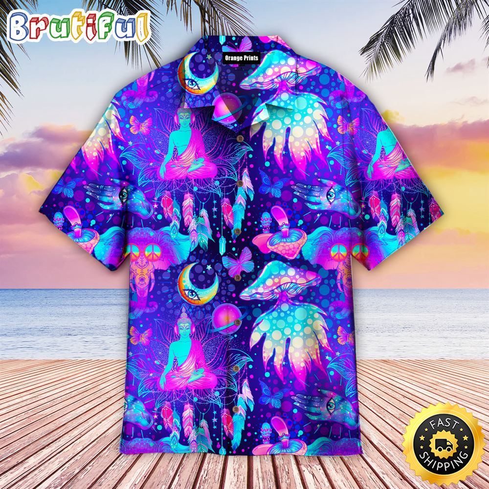 Neon Trippy Hippie Summer Funny Mushrooms Aloha Hawaiian Shirts h2jpsb