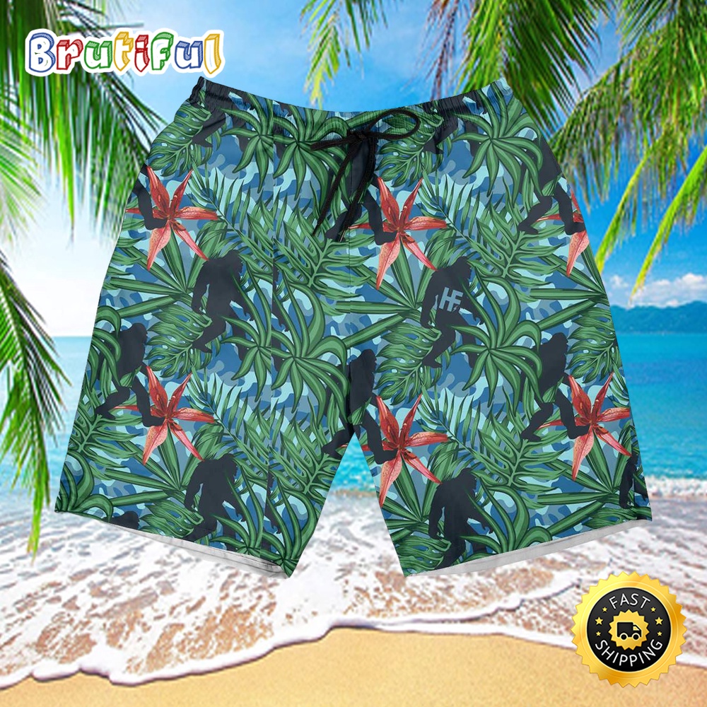 Bigfoot Silhouette Walking Hawaiian Short n2uoix