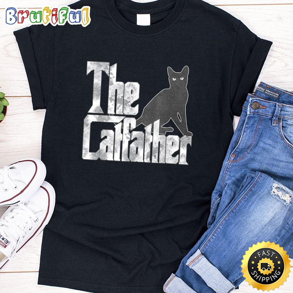Cat Dad The Catfather Crazy Black Cat Father Kitty Daddy T Shirt wbvzg8