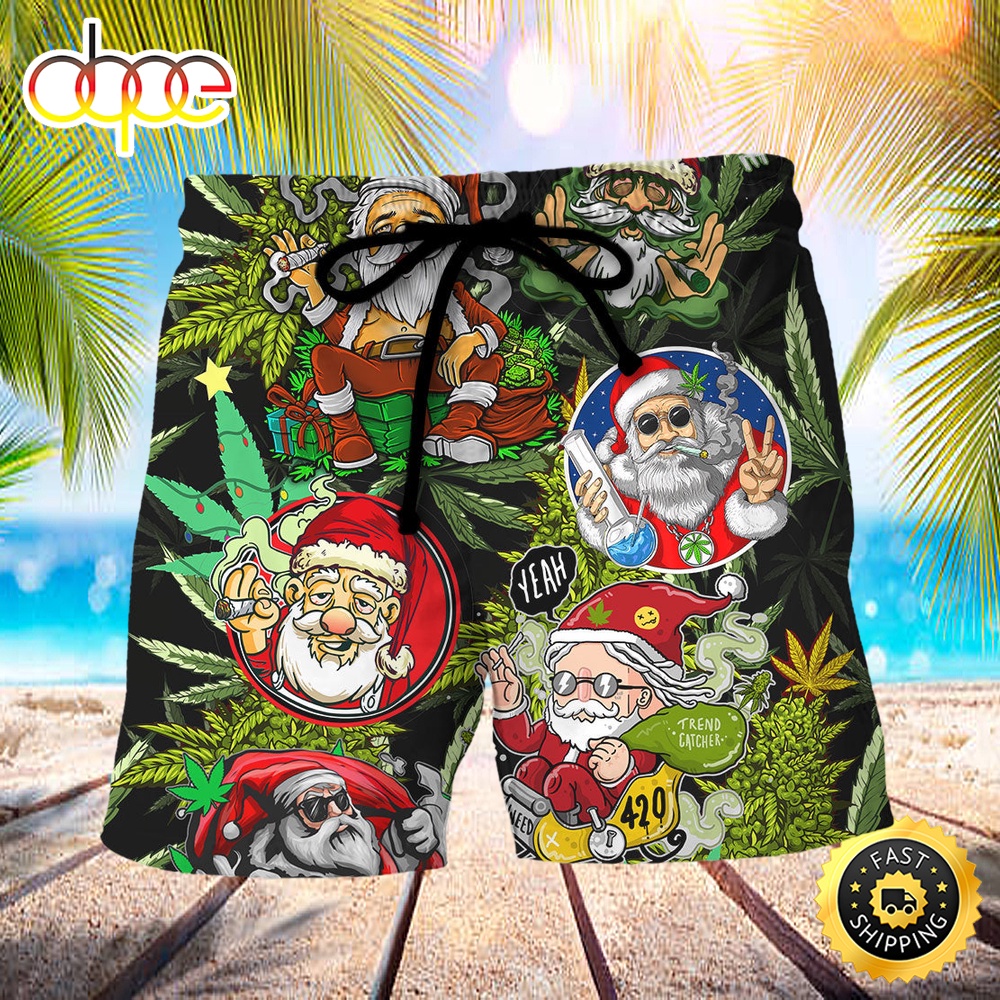 Christmas Weed Smoking Santa Hippie Beach Short v8s0uh