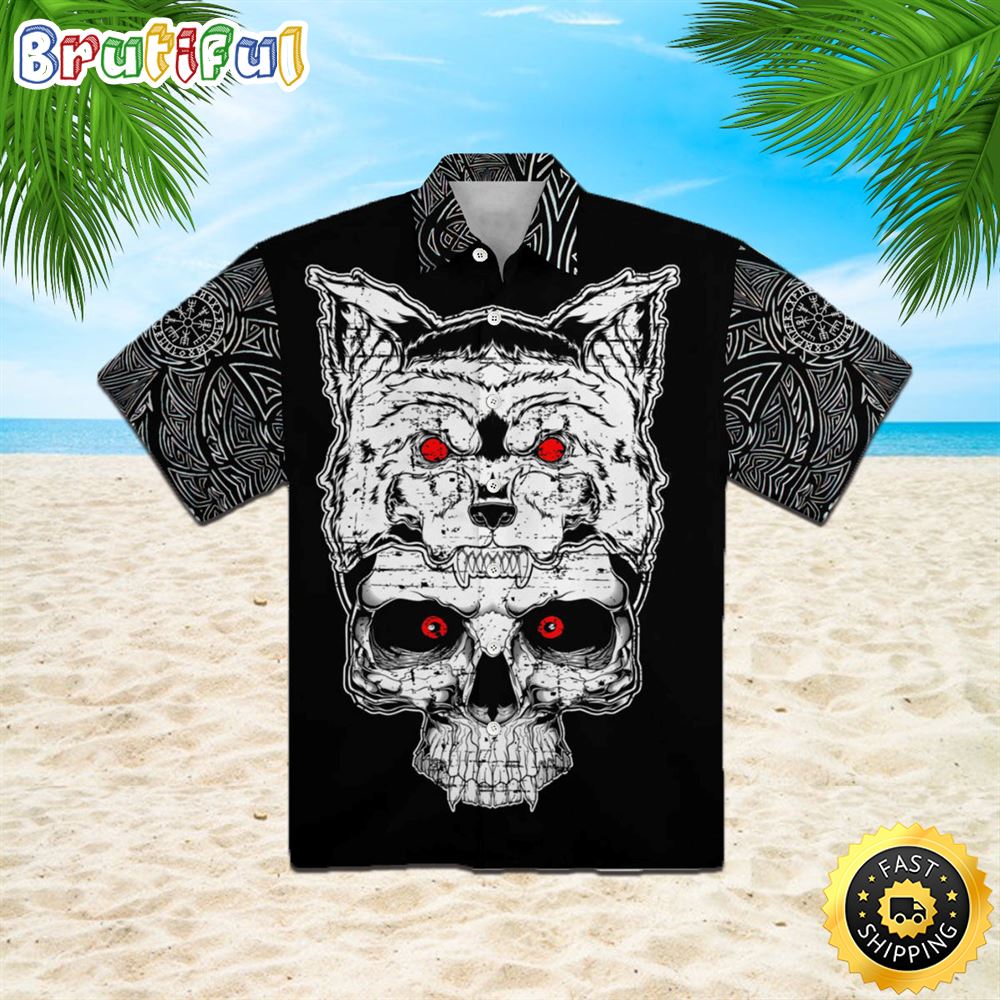 Fenrir Viking Skull Hawaiian Shirt Short Sleeve Hawaiian Shirt Viking Gifts For Him 1 xx5rxo