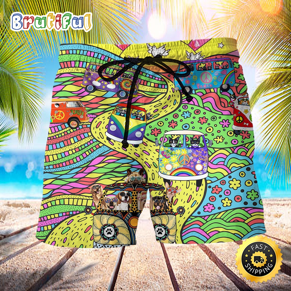 Hippie Dogs And Cats Peace Life Beach Short n3oqbw