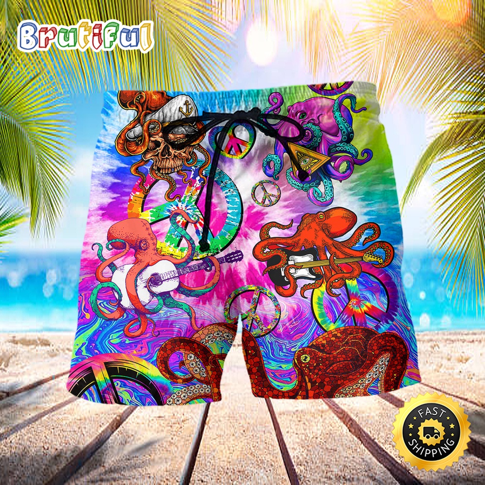 Hippie Funny Octopus Colorful Happy Tie Dye Art Style Beach Short wc1m8g