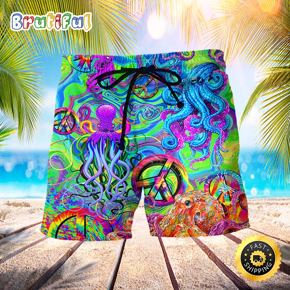 Hippie Funny Octopus Colorful Tie Dye Beach Short ulvdcq