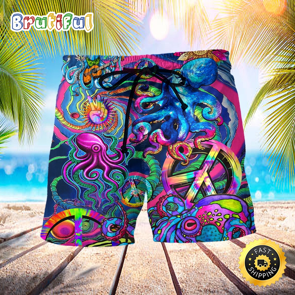 Hippie Funny Octopus Colorful Tie Dye Style Beach Short daf94c